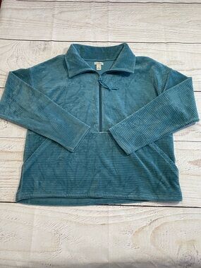 L.L. Bean Teal Corduroy Half-Zip Pullover petite small